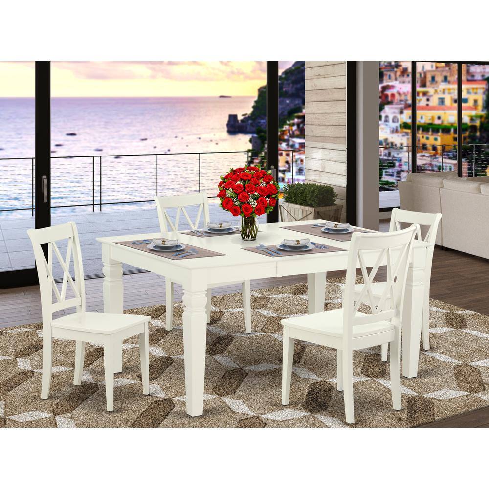Left. East West Furniture - Dining Room Set Linen White - Brown.