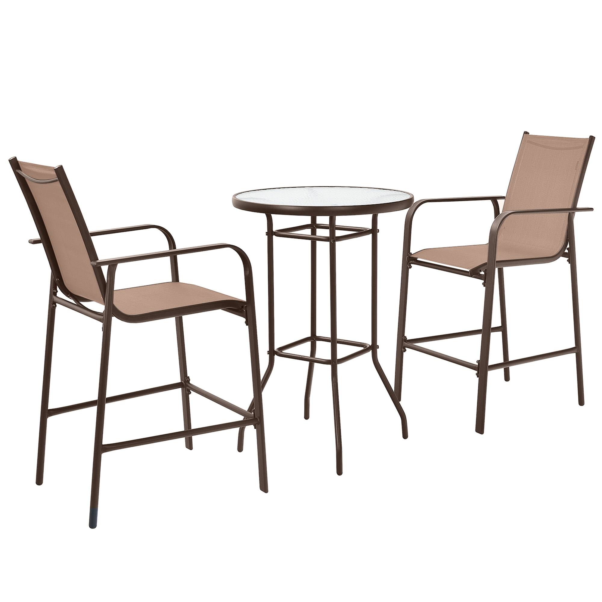 Alt View 9. Gymax - Gymax 3PCS Patio Bar Set Outdoor Bistro Set w/ 2 Stools & 1 Tempered Glass Table Brown - Brown.
