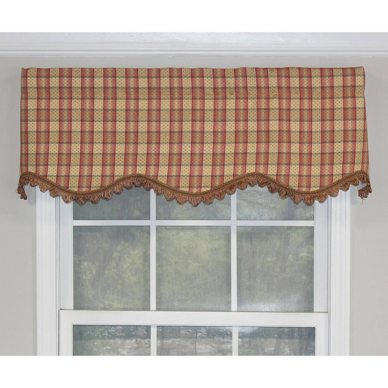 Angle. RLF Home - RLF Home Bazaar Plaid Trimmed Provance 100% Cotton with Fully Lined 3" Rod PocketWindow Valance 50" x 15" Cornflower - Cornflower.