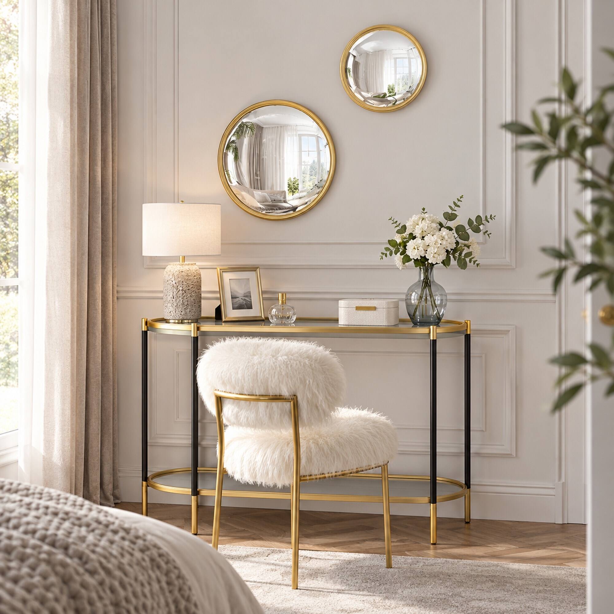 Alt View 2. RYHNUYNE - Gold Round Convex Wall Mirror, 10.4 in Iron Frame, Decorative Accent for Living Room, Bedroom, Vanity, Entryway - Gold.