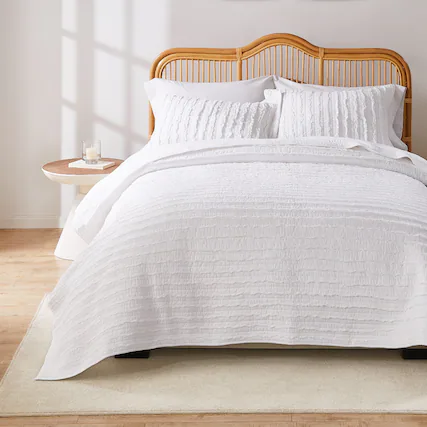 Front. BreeBe - Ruffled White Quilt Set 3-Piece Full/Queen - White.