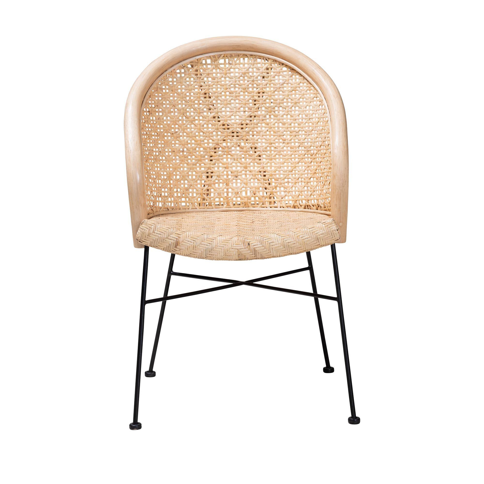 Angle. bali & pari - Lisa Modern Bohemian Rattan and Metal Dining Chair - Natural Brown/Black.