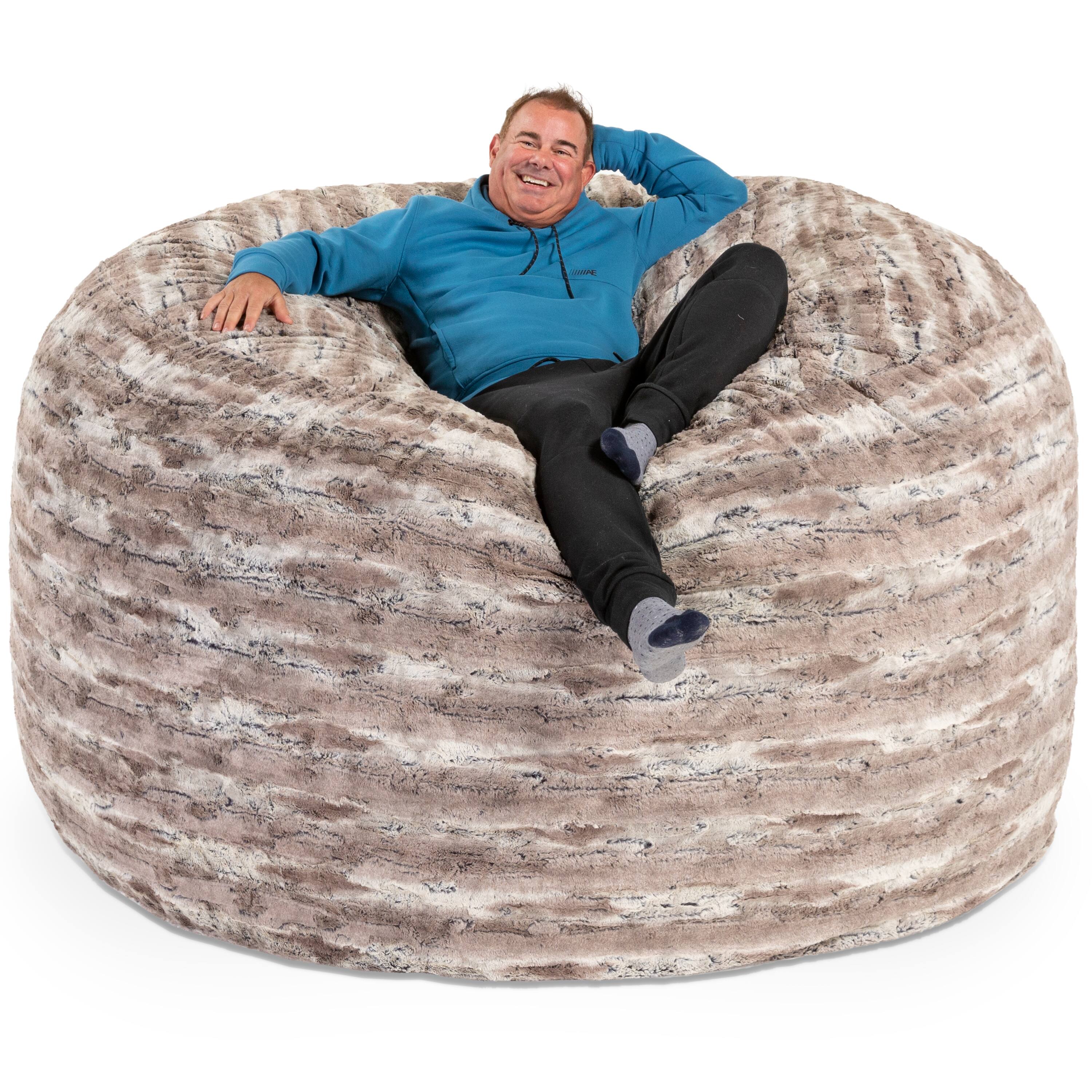 Angle. Jaxx - Jaxx Saxx 6 Foot Giant Bean Bag Chair - Luxe Faux Fur, Mountain Fox - Faux Fur - Mountain Fox.