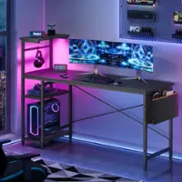 Bestier 61'' Gaming Desk Computer Desk with LED Lights Storage Shelves Office - Black - Front_Zoom