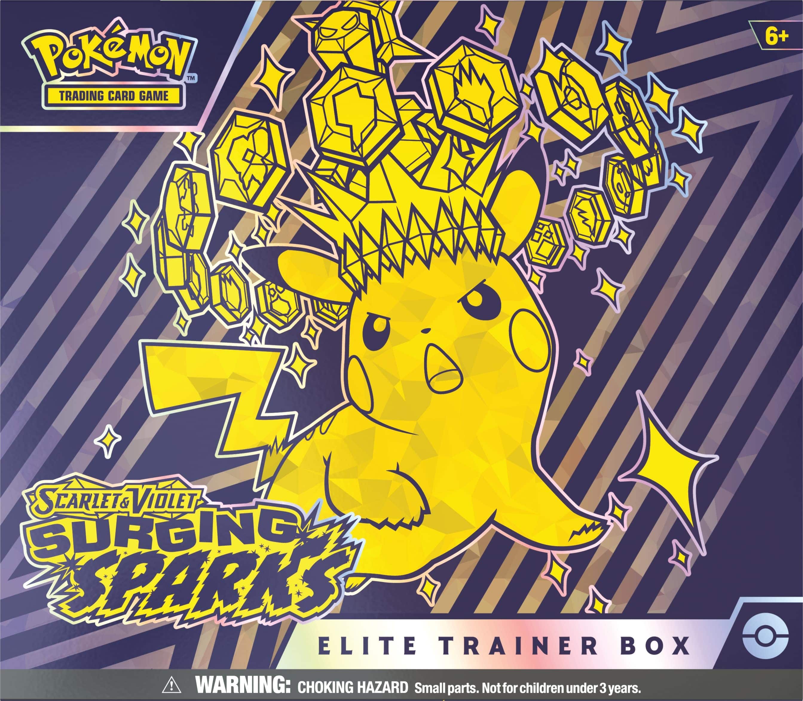 PokeMon trading card game 6+ F Scarlet & Violet Surging Sparks Elite Trainer Box! Warning: Choking Hazard. Small parts. Not for children under 3 years.
