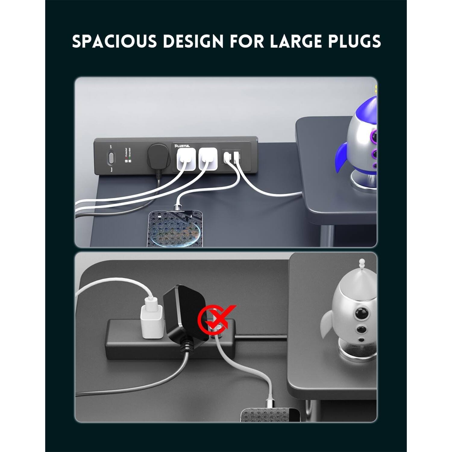 SPACIOUS DESIGN FOR LARGE PLUGS