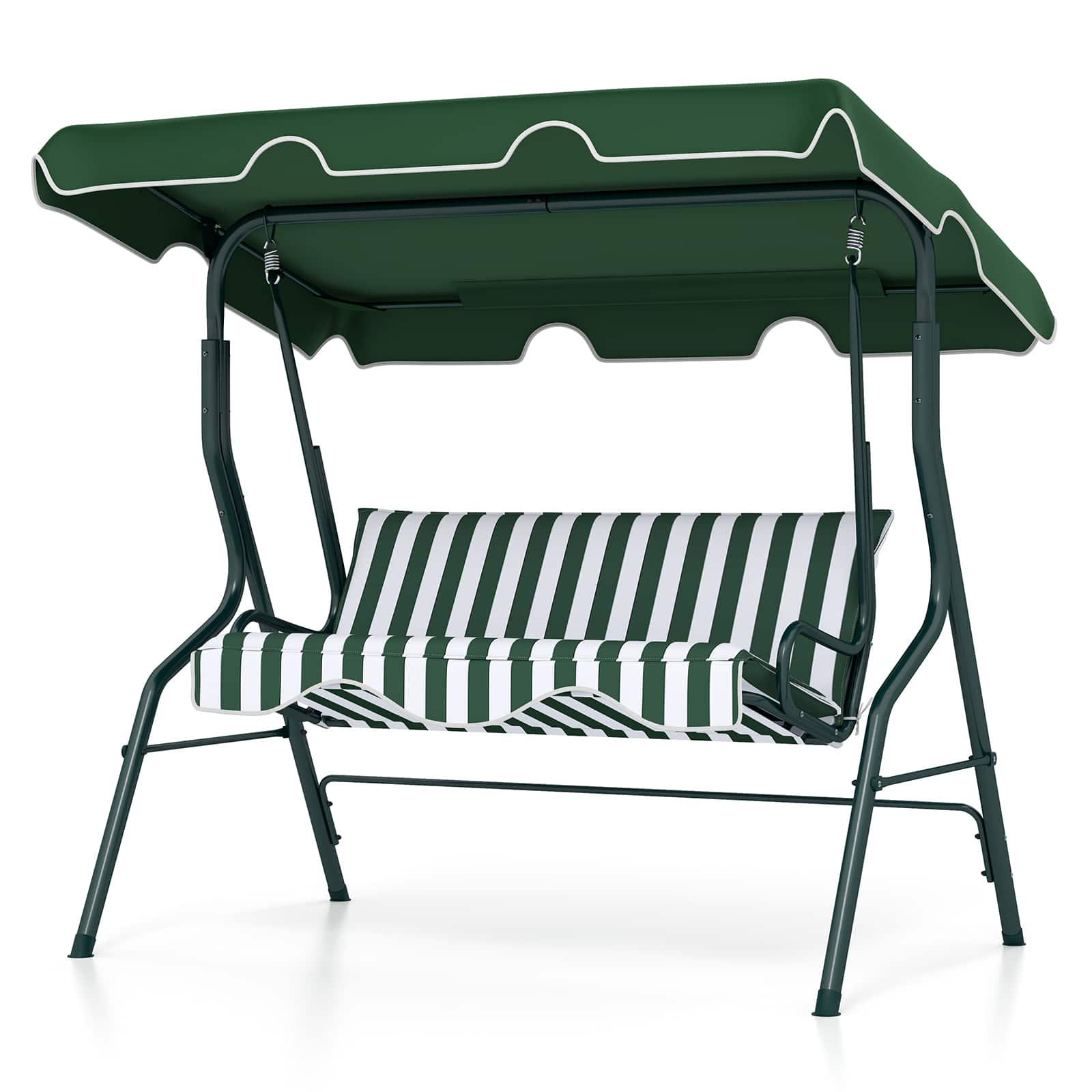 Costway - 3 Seats Patio Canopy Steel Frame Swing Glider Hammock Cushioned Backyard - Green