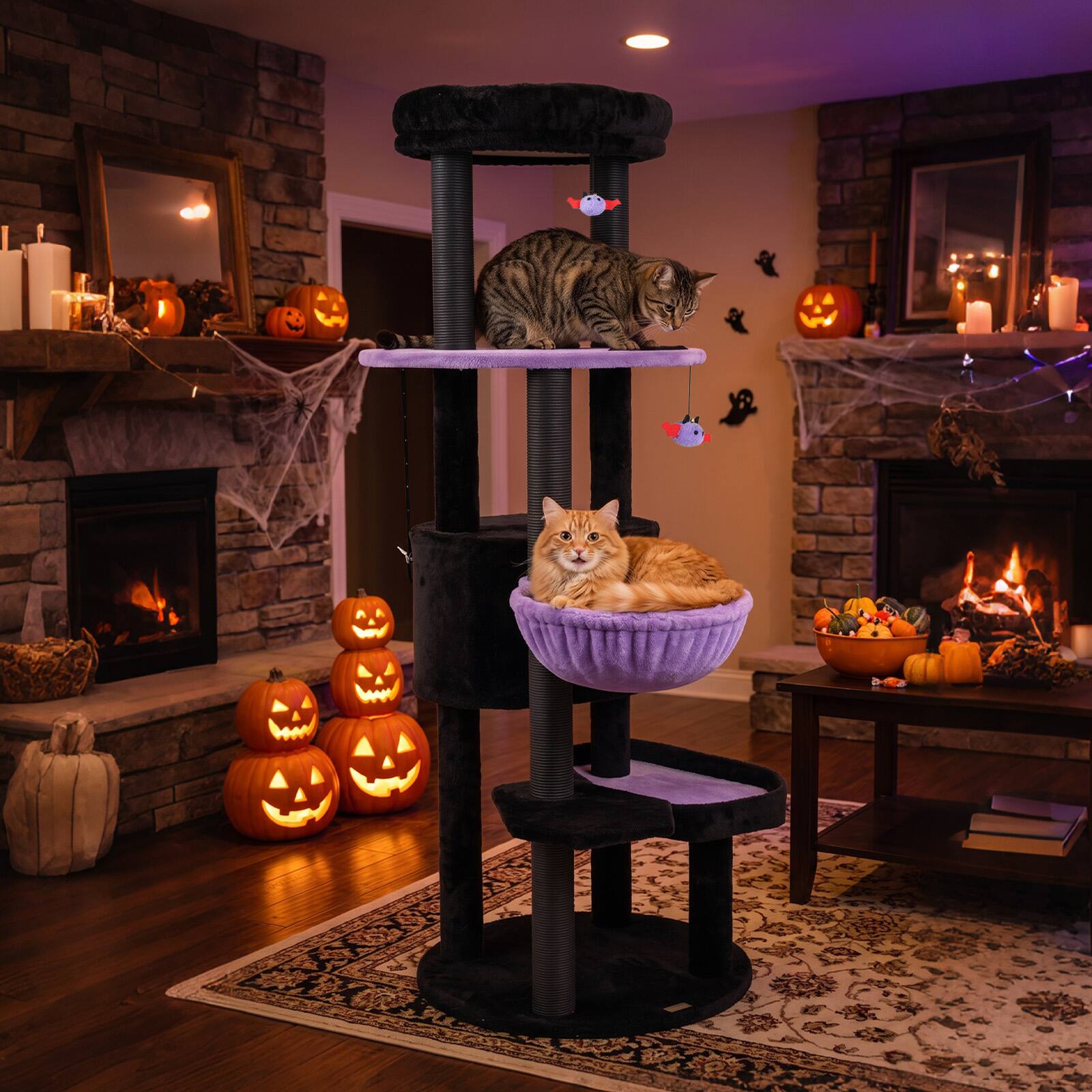 Alt View 4. Gymax - Gymax Gothic Cat Tree for Indoor Cats 60'' Cat Tower w/Plush Perch Condo Hammock Purple & Black - Purple.