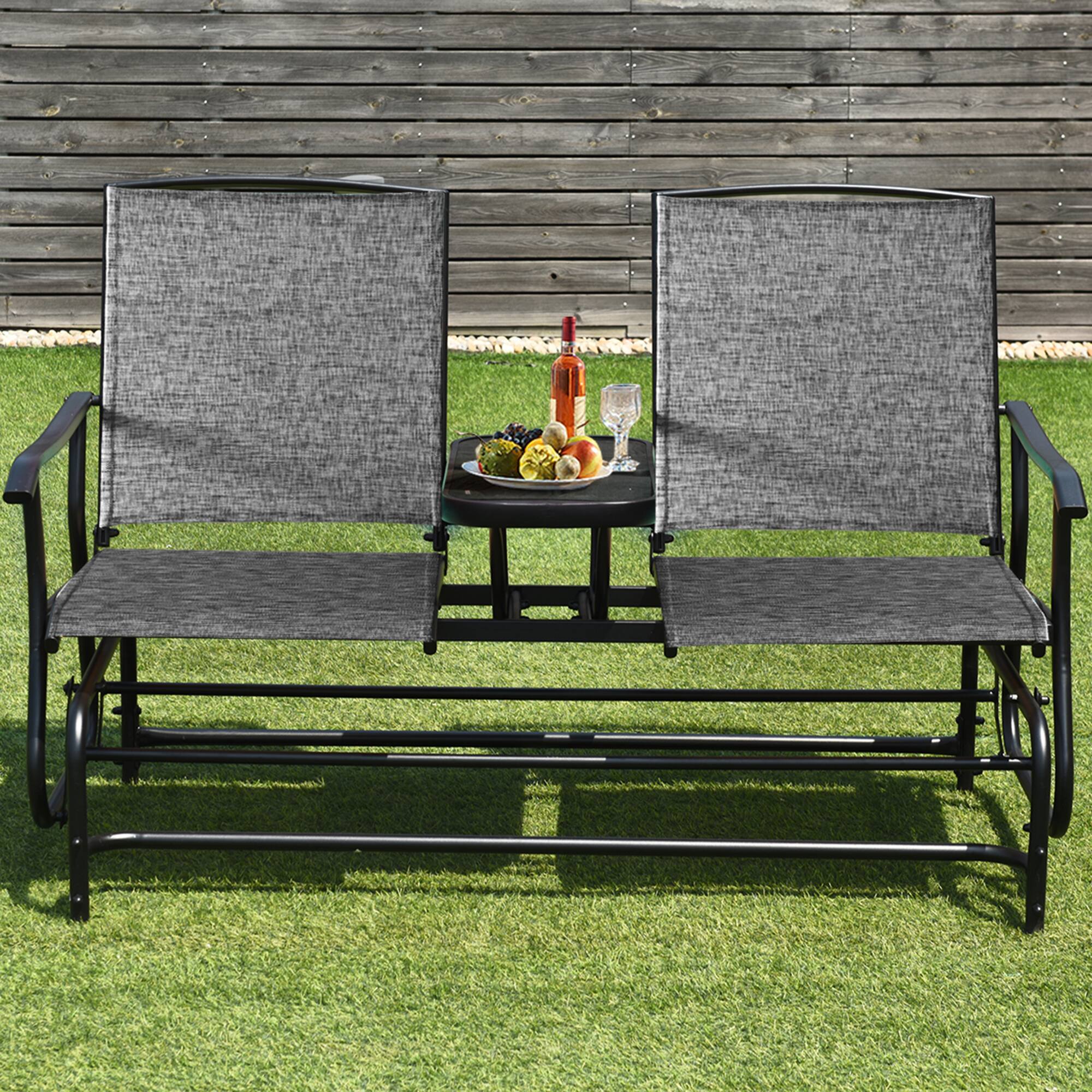 Alt View 2. Gymax - Gymax Patio 2-Person Glider Rocking Char Loveseat Garden w/ Tempered Glass Table Grey - as pic.