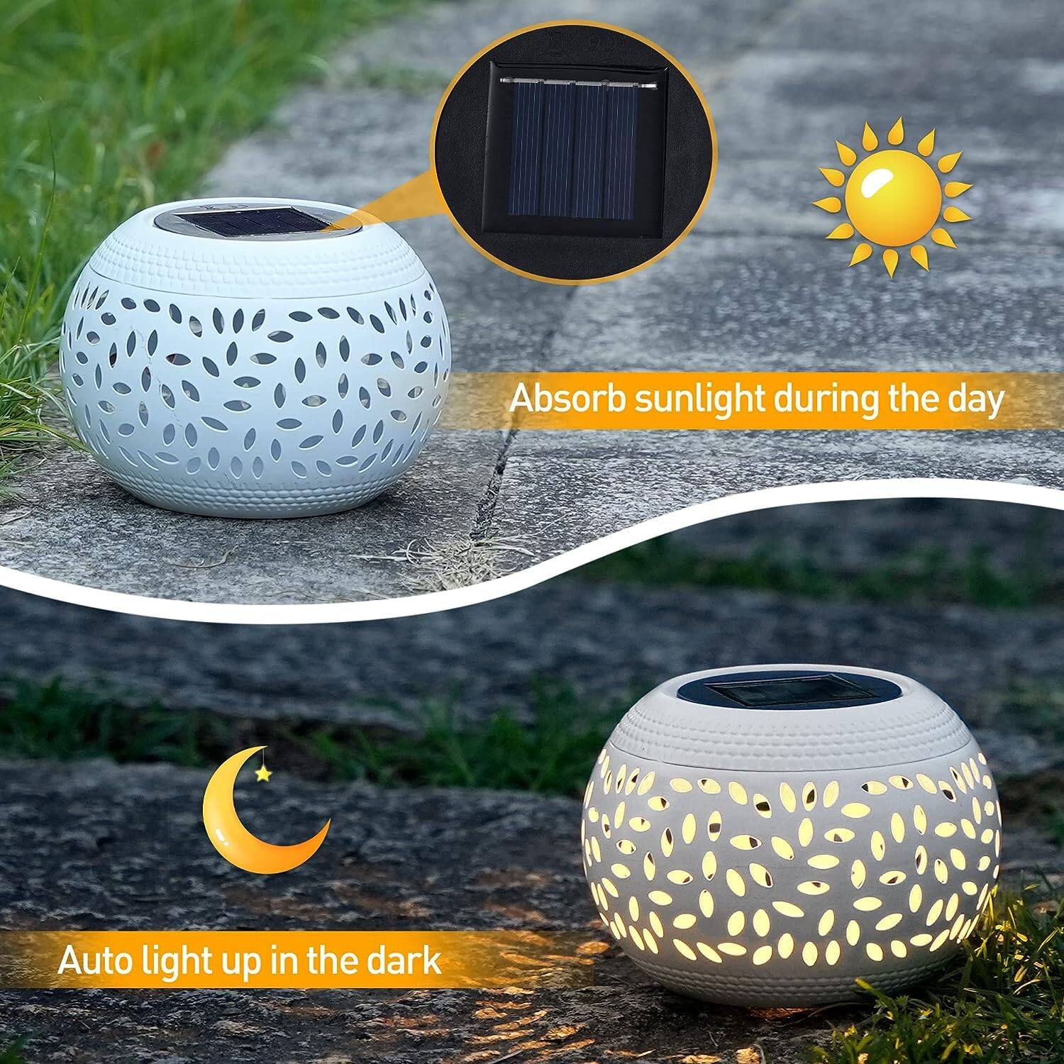 Absorb sunlight during the day  
Auto light up in the dark