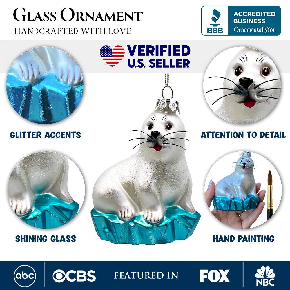 **GLASS ORNAMENT**  
HANDCRAFTED WITH LOVE  

**VERIFIED U.S. SELLER**  

- GLITTER ACCENTS  
- SHINING GLASS  
- ATTENTION TO DETAIL  
- HAND PAINTING  

**ACCREDITED BUSINESS**  
OrnamentallyYou  

**FEATURED IN**  
abc | CBS | FOX | NBC