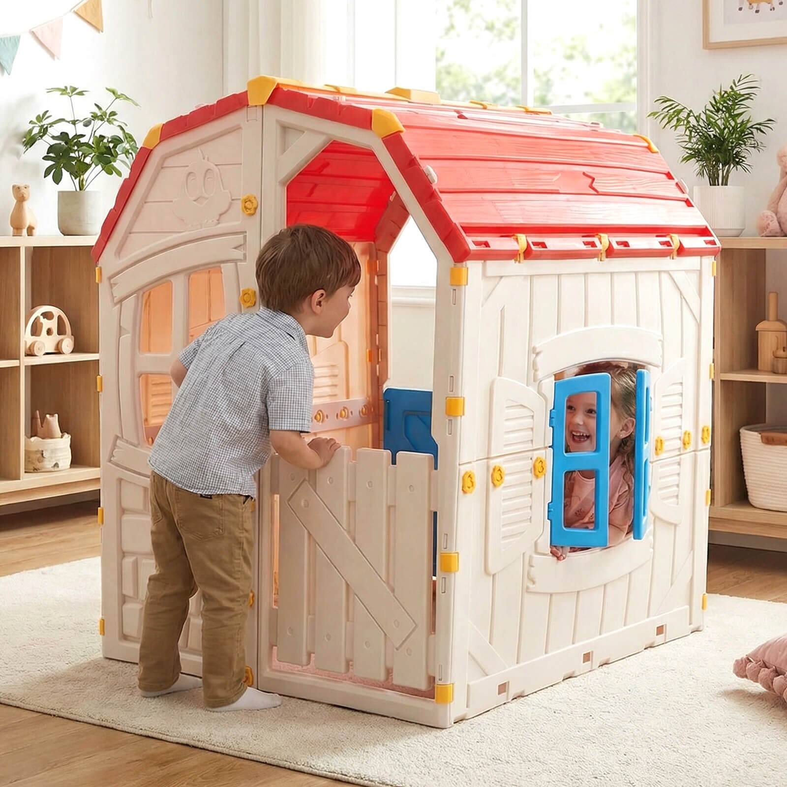Alt View 3. Costway - Costway Outdoor Kids Playhouse with Openable Door Windows for Home Backyard for Ages 2+ - Multicolor.