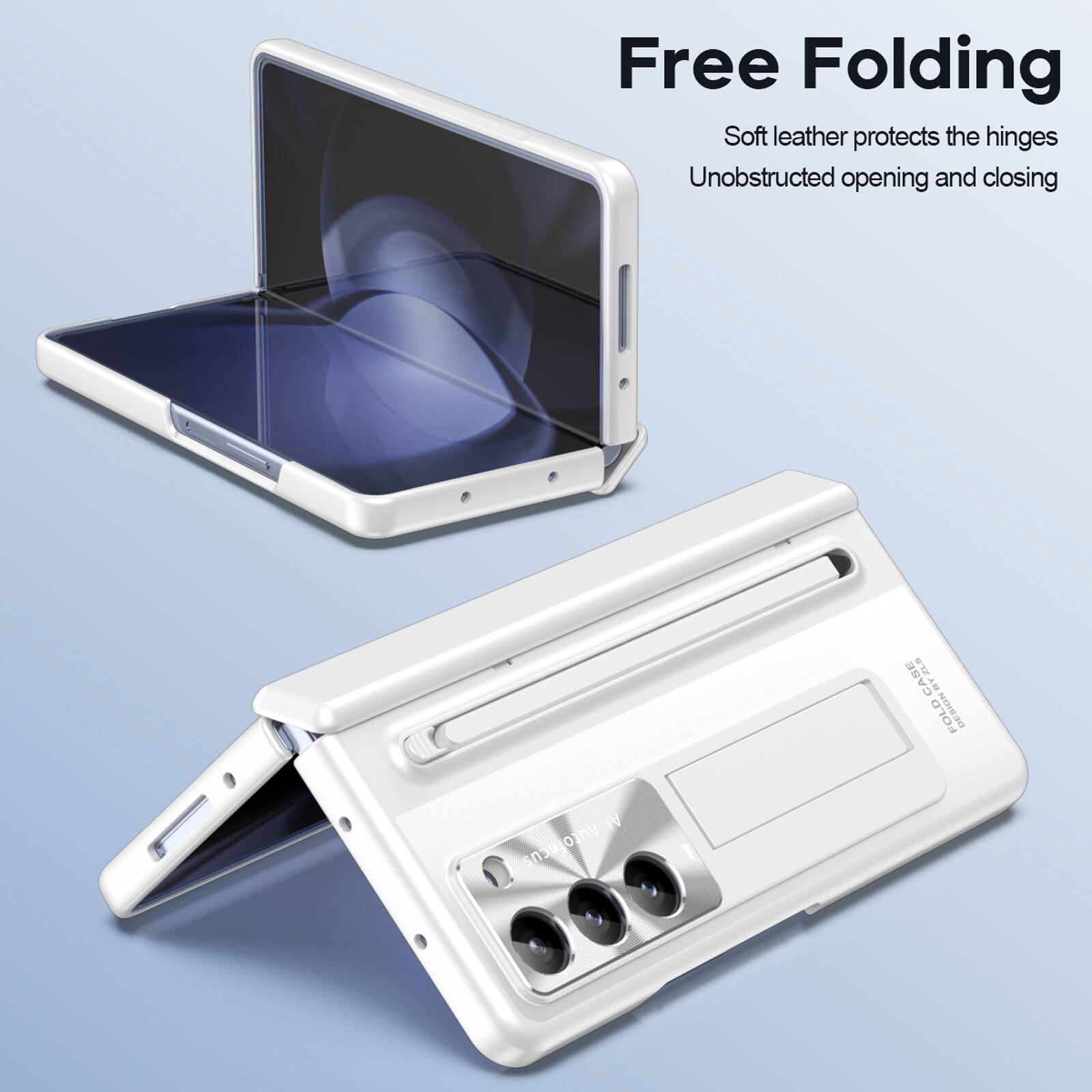 Free Folding  
Soft leather protects the hinges  
Unobstructed opening and closing  

ZLB FOLDAARE CASE i POLD W Autofocus