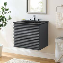 Modway - Render Wall-Mount Bathroom Vanity with Black Basin Included - Gray Black