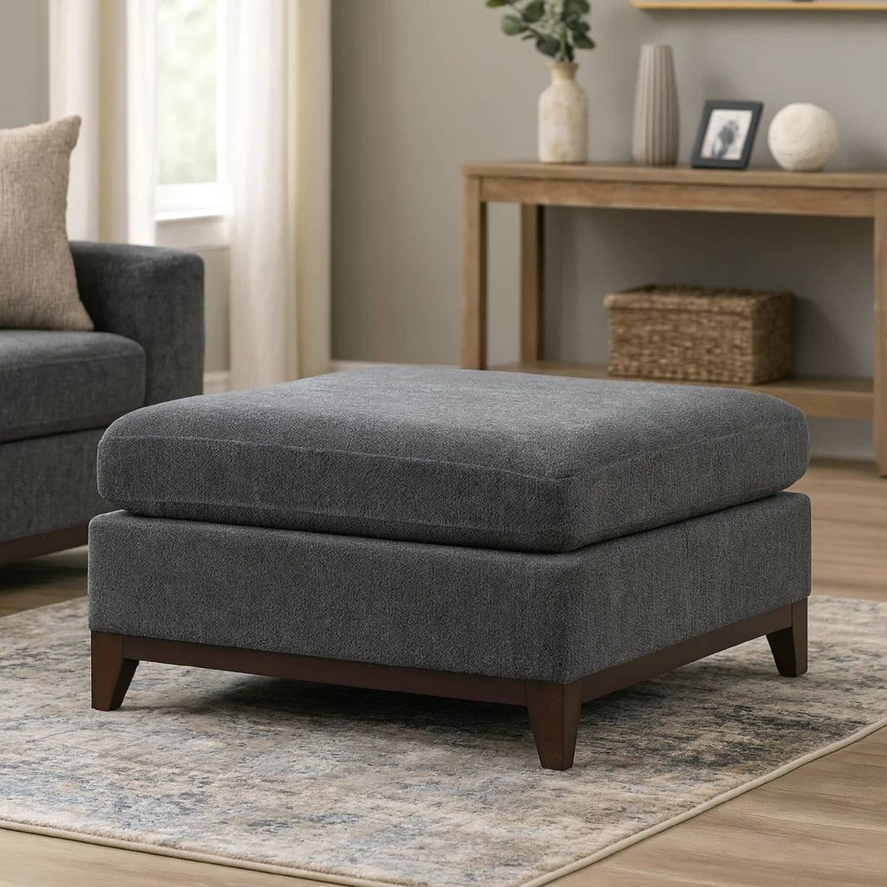 Alt View 8. Manhattan Lane - 37 Inch Modern Square Ottoman with Foam Seating, Gray Chenille Fabric - Ash Gray.