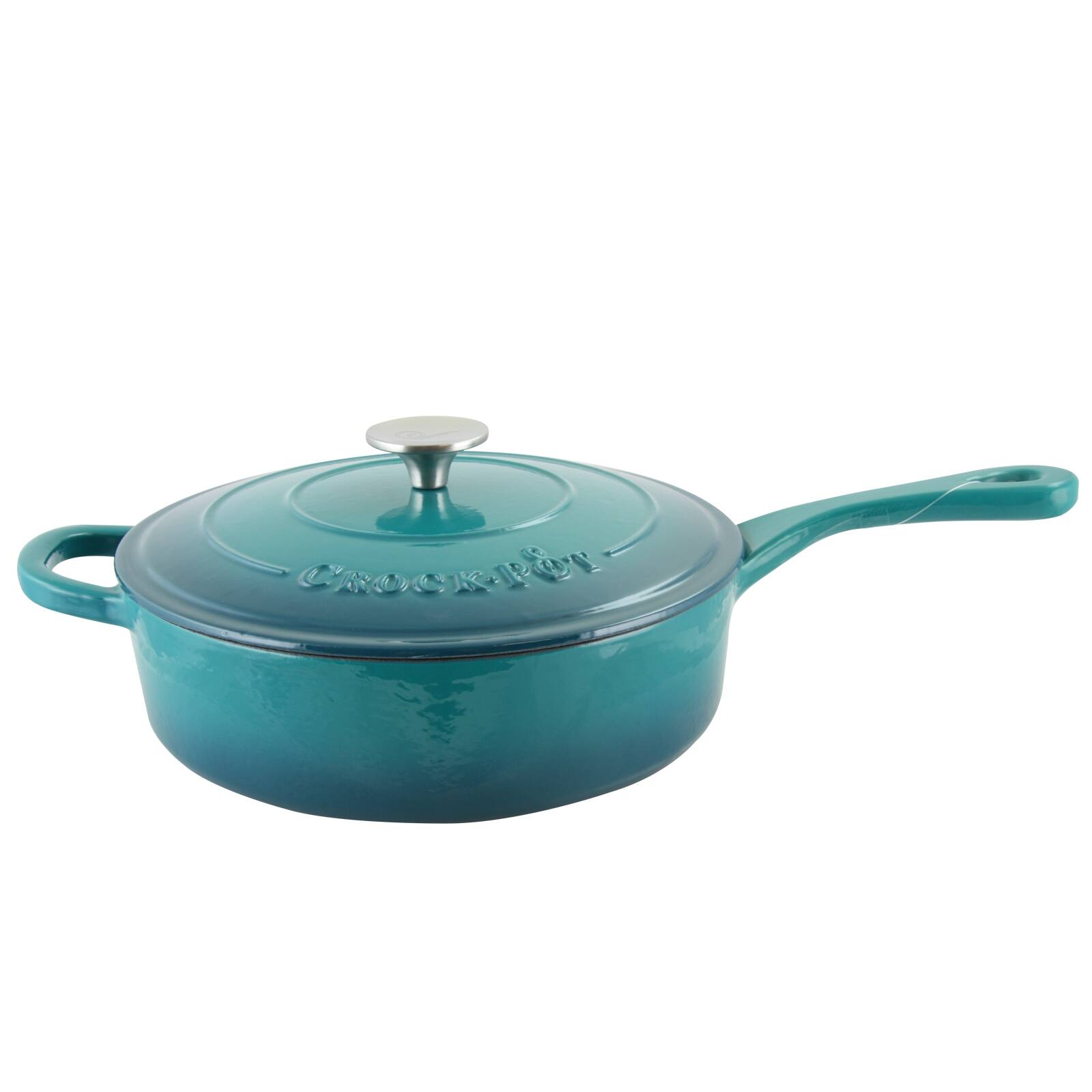 Alt View 3. Crock-Pot - Crock Pot Artisan 3.5 Quart Enameled Cast Iron Deep Sauté Pan With Self Basting Lid in Teal Ombre - Teal Ombre.