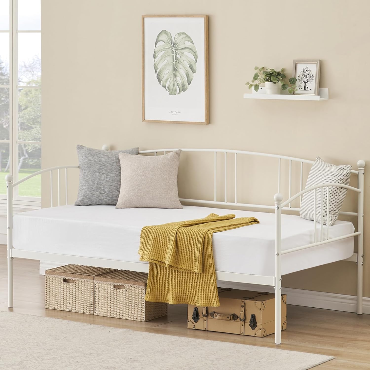 Front. Qeetex - Twin Daybed, Metal Sofa Bed Frame with Steel Slat Support for Living Room, Bedroom, White - White.