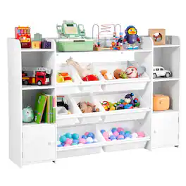 VEVOR - Kids Toy Storage and Bookshelf, 4-Tier Large Toy Storage Organizer with 8 Flexible Plastic Bins, Kids Cubby Cabinet - White