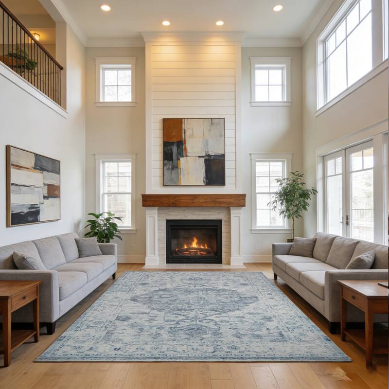 Left. RYHNUYNE - 8x10 Area Rugs Living Room Rug Washable Vintage Boho Rug No Slip Stain Resistant Soft Carpet Indoor Floor Floral Carpets - Painting.