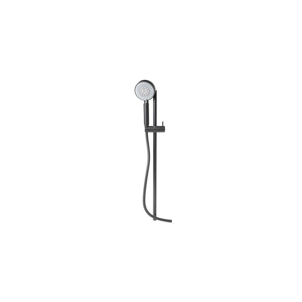 Left. Alfi - Black Matte Round Sliding Rail Hand Shower Set - Black.