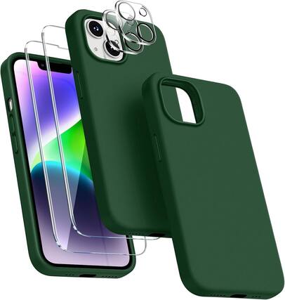 Front. Entronix - Entronix iPhone 15 Accessory Bundle - Liquid Silicone Case with Screen & Camera Protectors - Green.