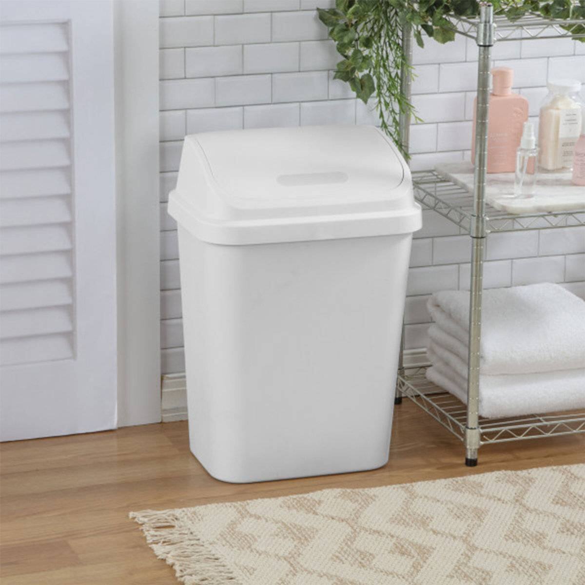 Left. Hivvago - Set of 6 - White 7.8 Gallon Swing Top Kitchen Wastebasket Trash Can - White.