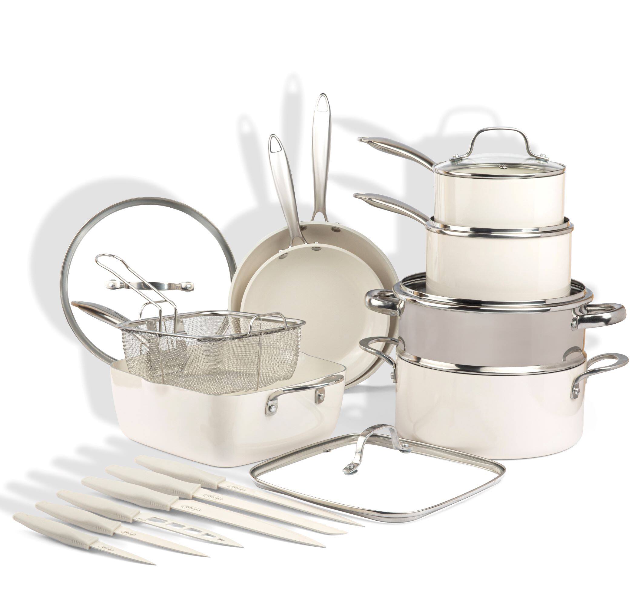 Gotham Steel - 20 Piece Cookware Set and Nutriblade Knife Set - Cream