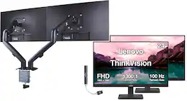 Lenovo - ThinkVision 24" FHD IPS Monitor, 4ms Response Time, Anti-Glare, HDMI 2Pack w/DKZ Hub & Ergoflexy Dual Mount Arms - Black