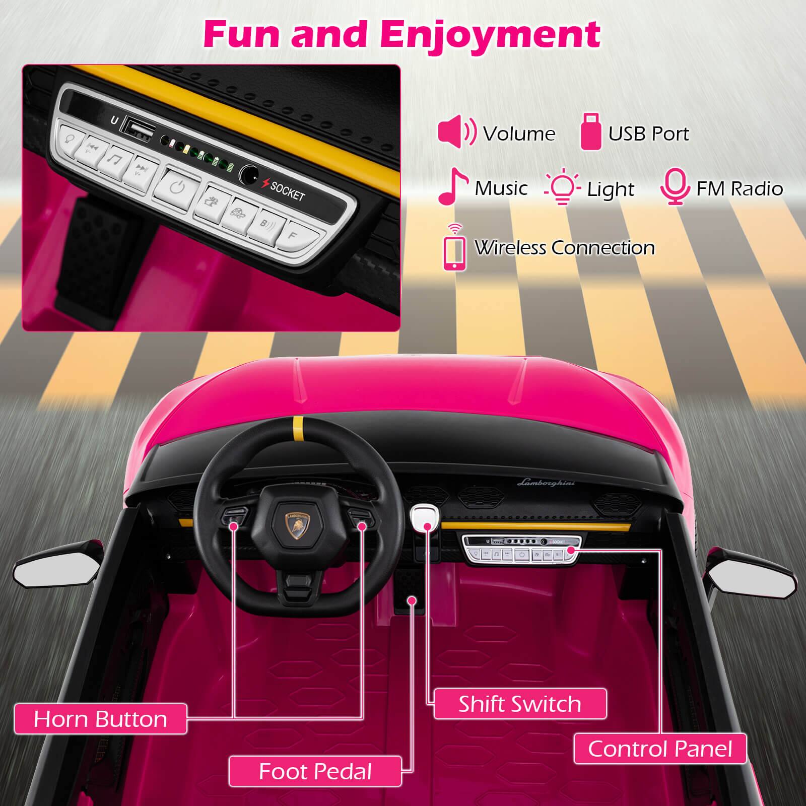 Fun and Enjoyment

- Volume
- USB Port
- Music
- Light
- FM Radio
- Wireless Connection

- Horn Button
- Foot Pedal
- Shift Switch
- Control Panel