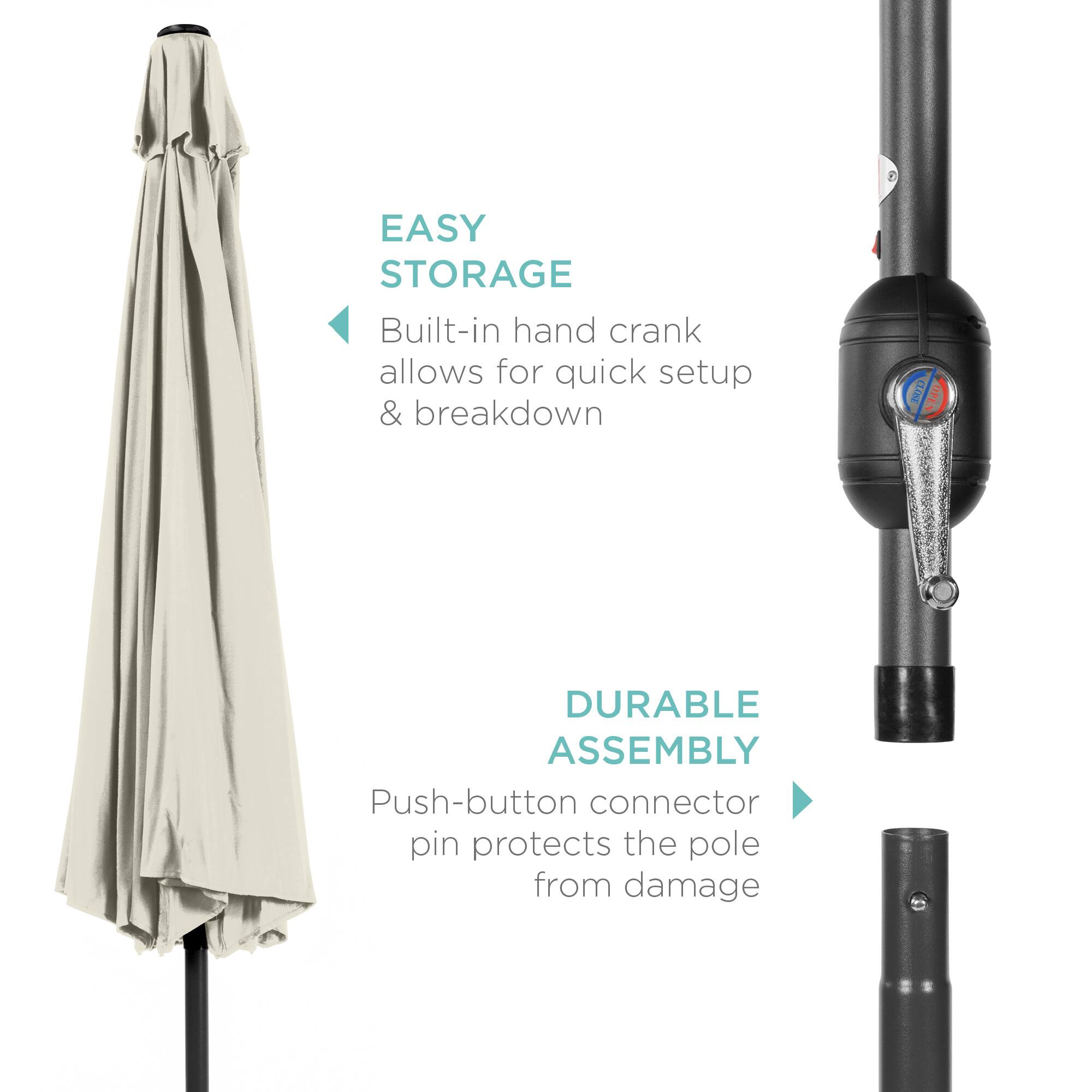EASY STORAGE: Built-in hand crank allows for quick setup & breakdown.

DURABLE ASSEMBLY: Push-button connector pin protects the pole from damage.