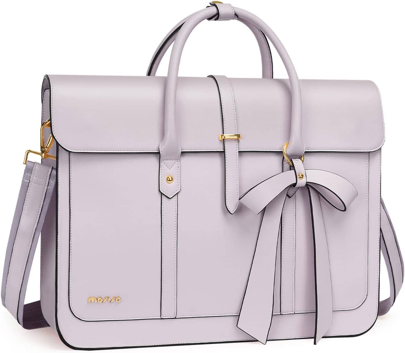 mosiso - Laptop Bag for Women 13-14 inch PU Leather Laptop Shoulder Bags Convertible Backpack Casual Handbag Work Computer Bag - Dusty Lilac