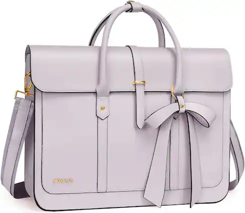 Front. mosiso - Laptop Bag for Women 15-15.6 inch PU Leather Laptop Shoulder Bags Convertible Backpack Casual Handbag Work Computer Bag - Dusty Lilac.
