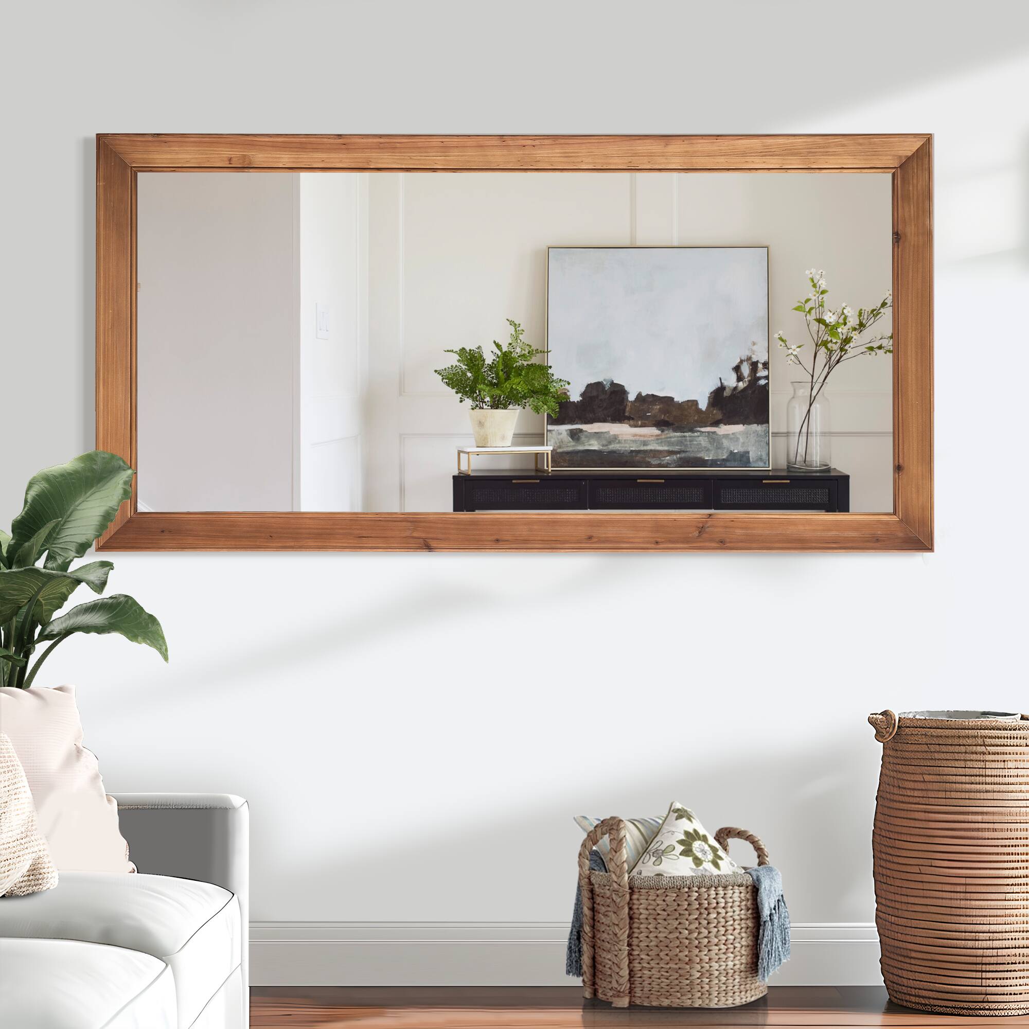 Alt View 2. PexFix - 71"x35" Full Length Mirror Solid Wood Frame Floor Mirror with Stand Rustic Wall Mounted Mirror Large Dressing Mirror - Brown.