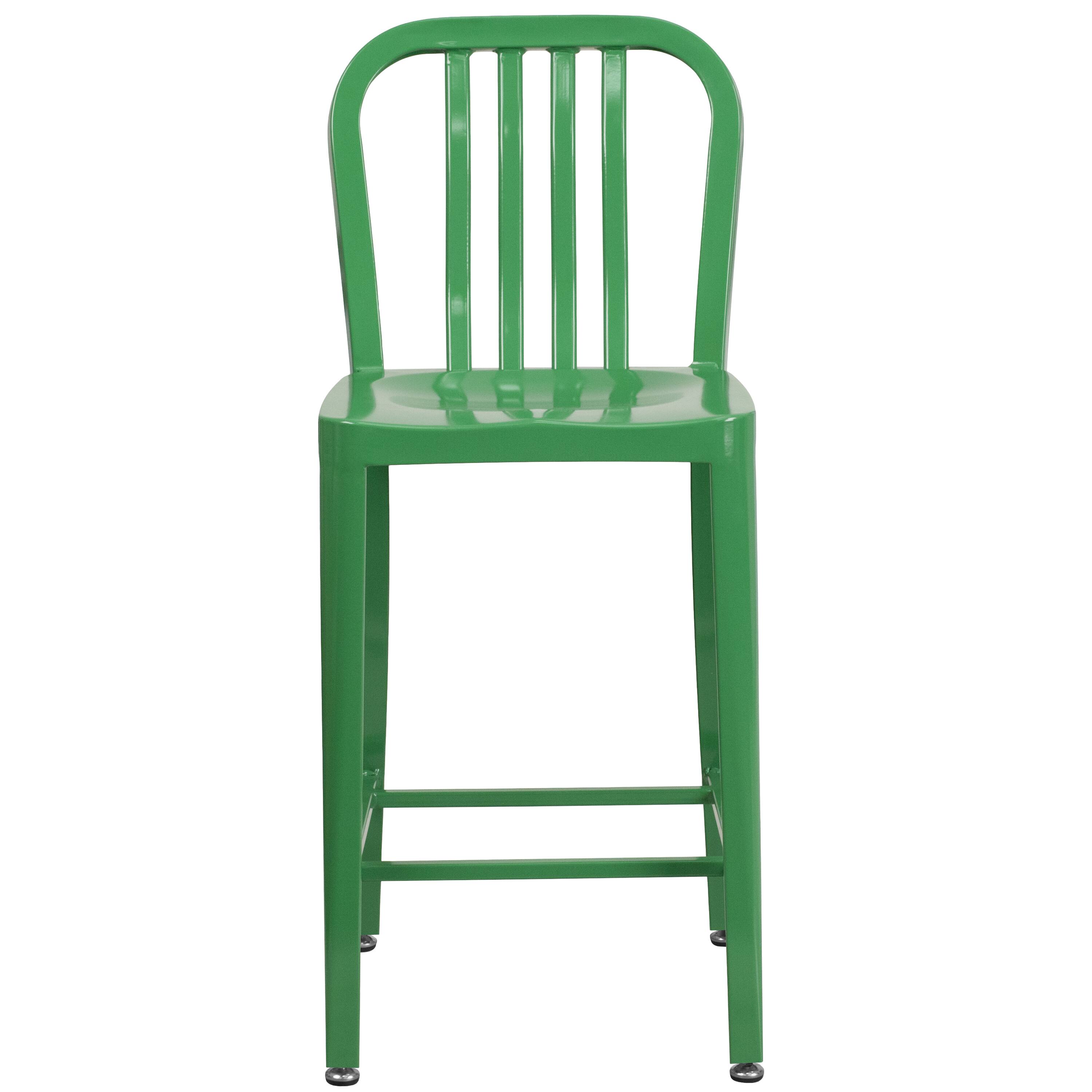 Alt View 7. Emma + Oliver - Commercial Grade 24"H Colorful Metal Indoor-Outdoor Vertical Slat Counter Stool - Green.