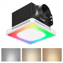 VEVOR - Bathroom Exhaust Fan, 80-110-130 CFM Bathroom Vent with Seven Colors RGB Lights, 1.5 Sones Low-Noise, Premium DC Motor - White;Black