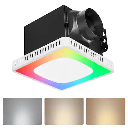 Front. VEVOR - Bathroom Exhaust Fan, 80-110-130 CFM Bathroom Vent with Seven Colors RGB Lights, 1.5 Sones Low-Noise, Premium DC Motor - White;Black.
