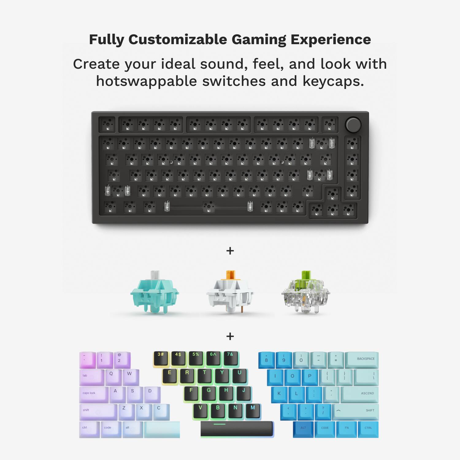 Fully Customizable Gaming Experience: Create your ideal sound, feel, and look with hotswappable switches and keycaps.