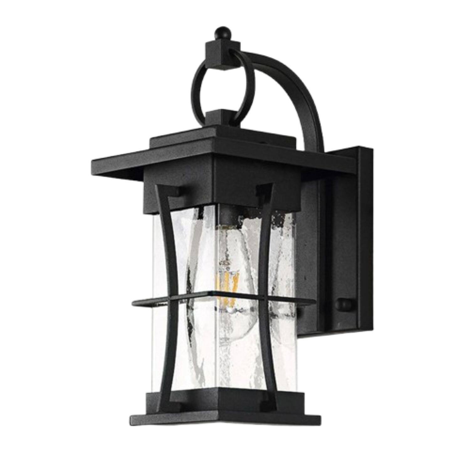 Front. Stock Preferred - 110V-240V Black Outdoor Wall Lantern with White Ground Glass - Matte Black with White Ground Glass Shade.