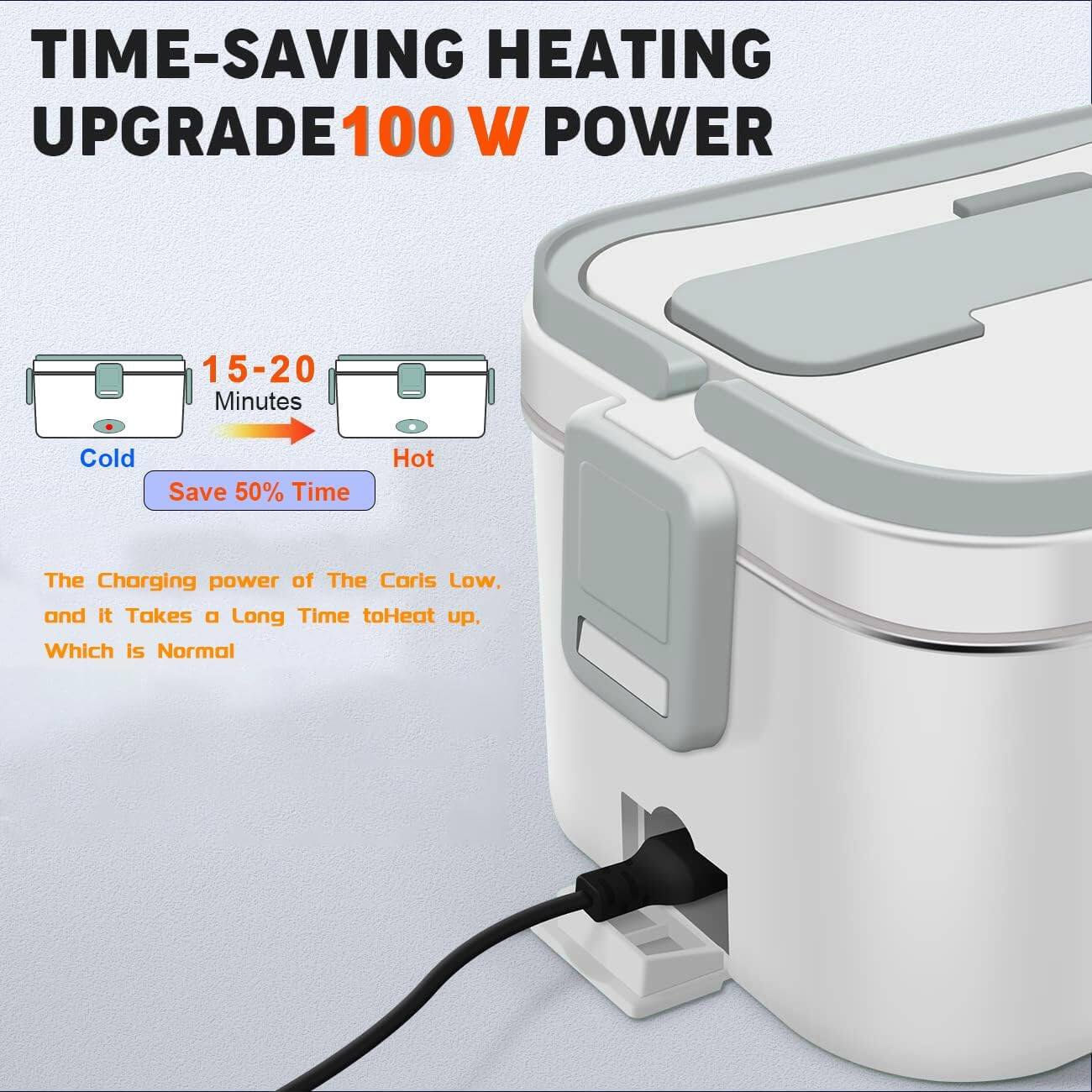 TIME-SAVING HEATING UPGRADE  
100 W POWER  

15-20 Minutes  
Cold → Hot  
Save 50% Time  

The Charging power of The Carls Low, and it Takes a Long Time to Heat up, Which is Normal