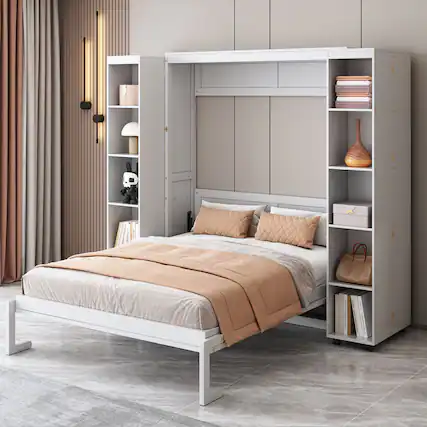 Front. Anysun - Queen Murphy Bed Wall Bed with Storage Doors - White.