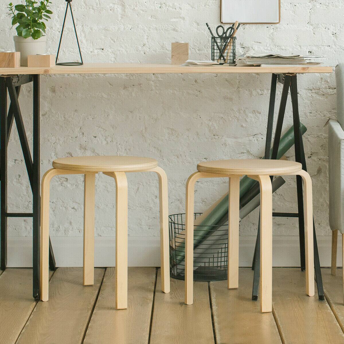 Alt View 5. Gymax - Gymax Set of 4 18'' Stacking Stool Round Dining Chair Backless Wood Home Decor - as pic.