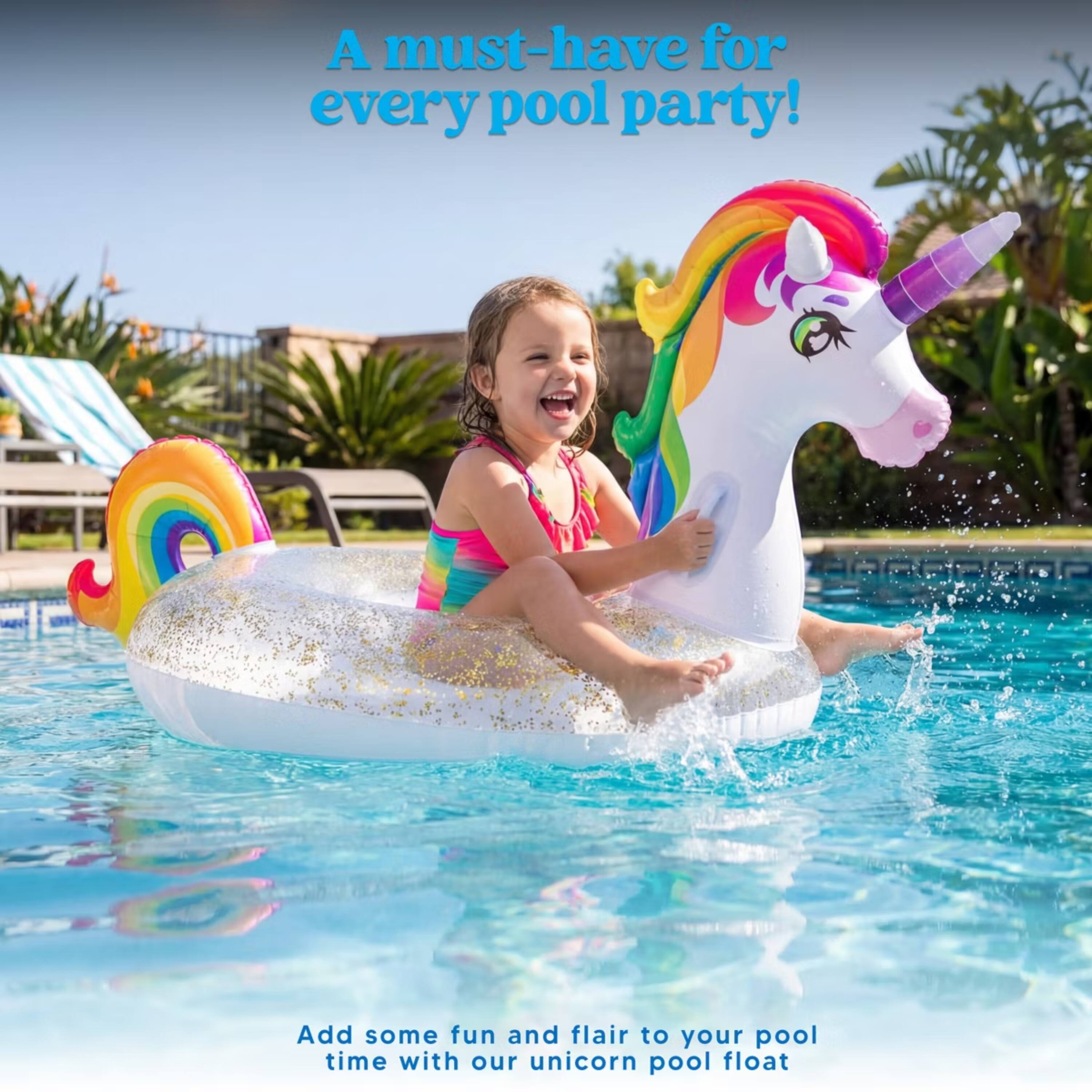 A must-have for every pool party! Add some fun and flair to your pool time with our unicorn pool float