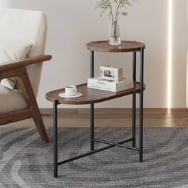 Loheer - Small Coffee Table 2-Tier Modern Sofa Side Table End Table with Wood Storage Shelf for Living Room - Walnut Brown
