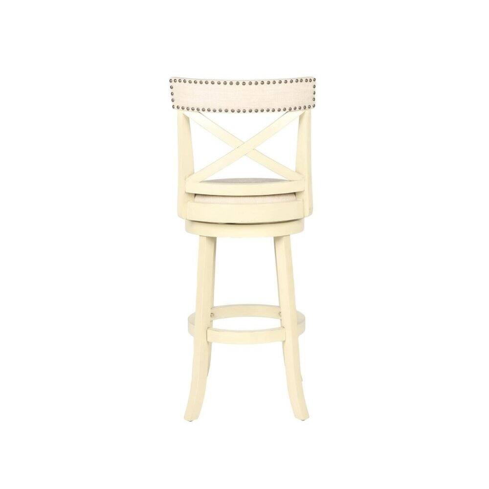 Left. FurniFact - White Solid Wood Swivel Bar Stools Set of 2 - White.