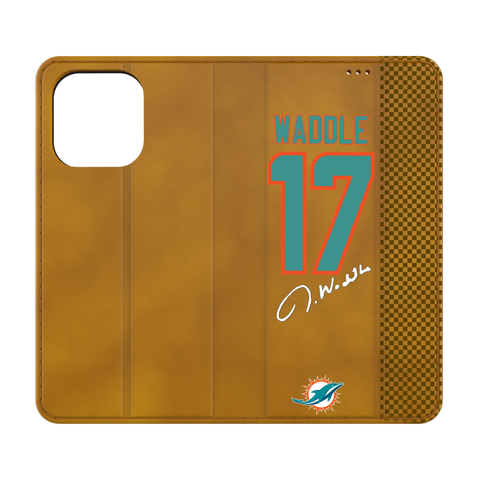 Keyscaper - NFL - Jaylen Waddle Miami Dolphins Folio iPhone Case - 16e - Brown