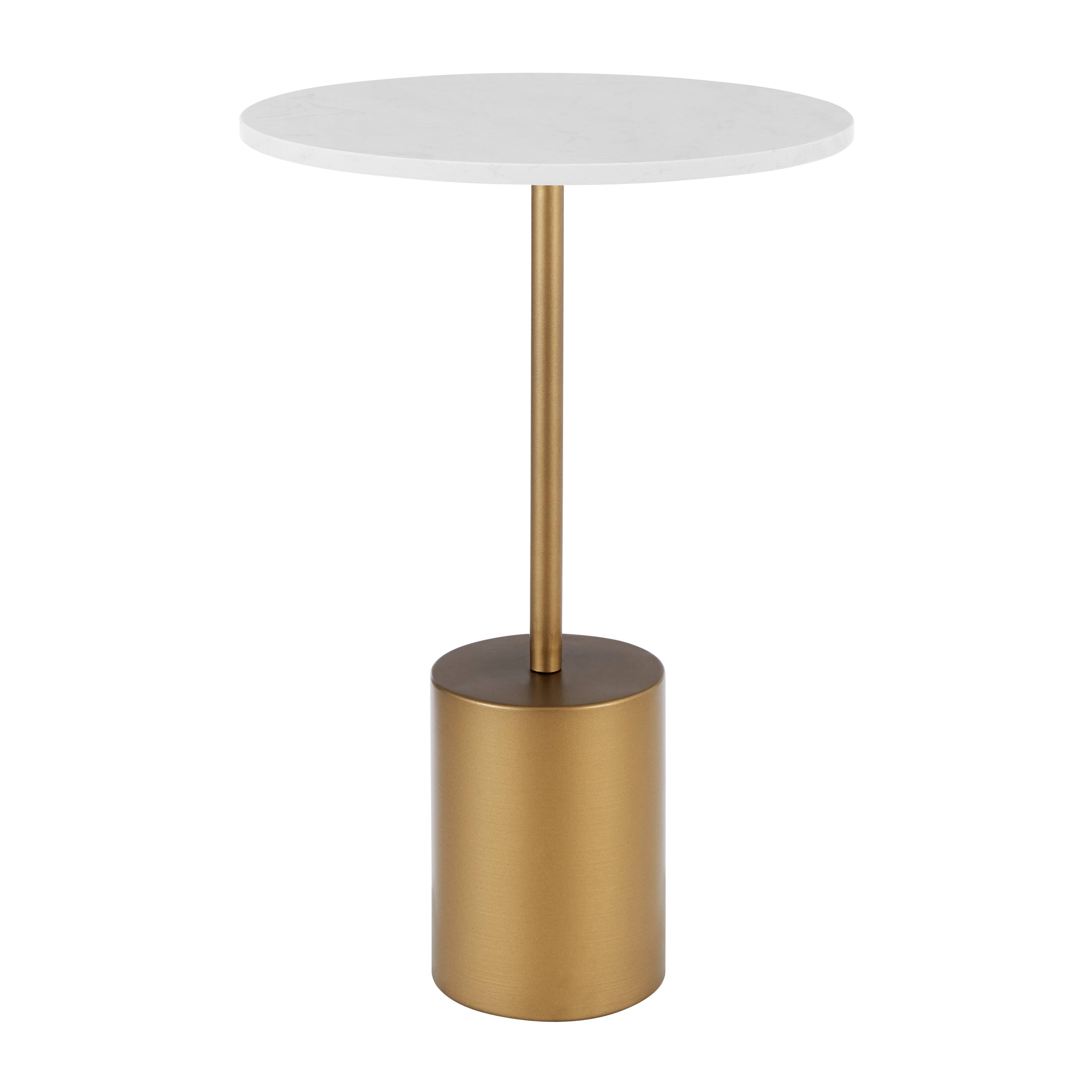 Front. Danya B - Fritz Accent Table with Genuine White Marble Stone Tabletop - Marble, Gold.