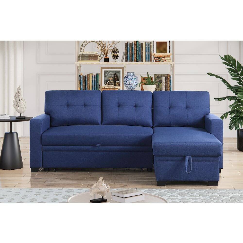 Alt View 1. Devion Furniture - Devion Furniture Polyester Fabric Reversible Sleeper Sectional Sofa-Blue - Blue.