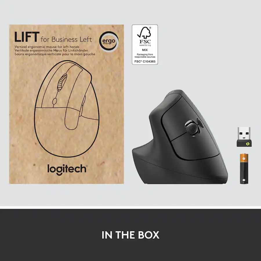 Logitech Mouse Hand Logitech Lift for Business Vertical Ergonomic Left Handed Wireless ...