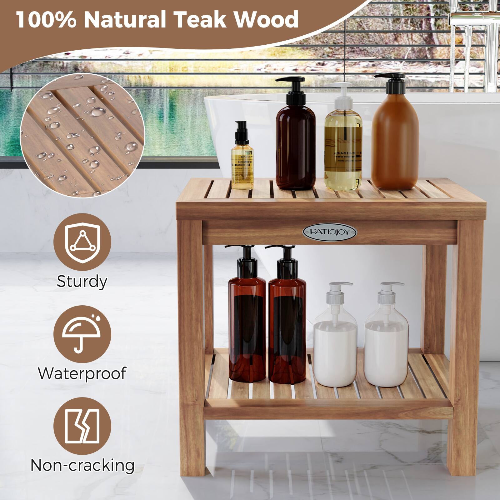 100% Natural Teak Wood

Sturdy  
Waterproof  
Non-cracking