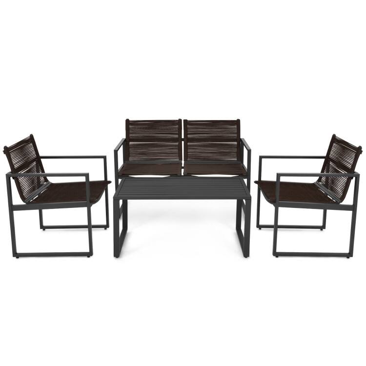 Front. SlickBlue - 4 Pieces Patio Conversation Set with Sofa and Loveseat, Outdoor Seating Furniture - Black, Brown.
